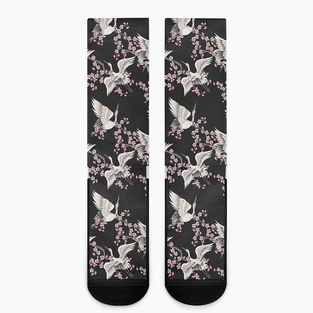 Japanese Crane Bird Pattern Print Crew Socks