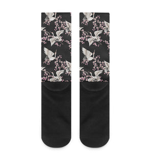 Japanese Crane Bird Pattern Print Crew Socks