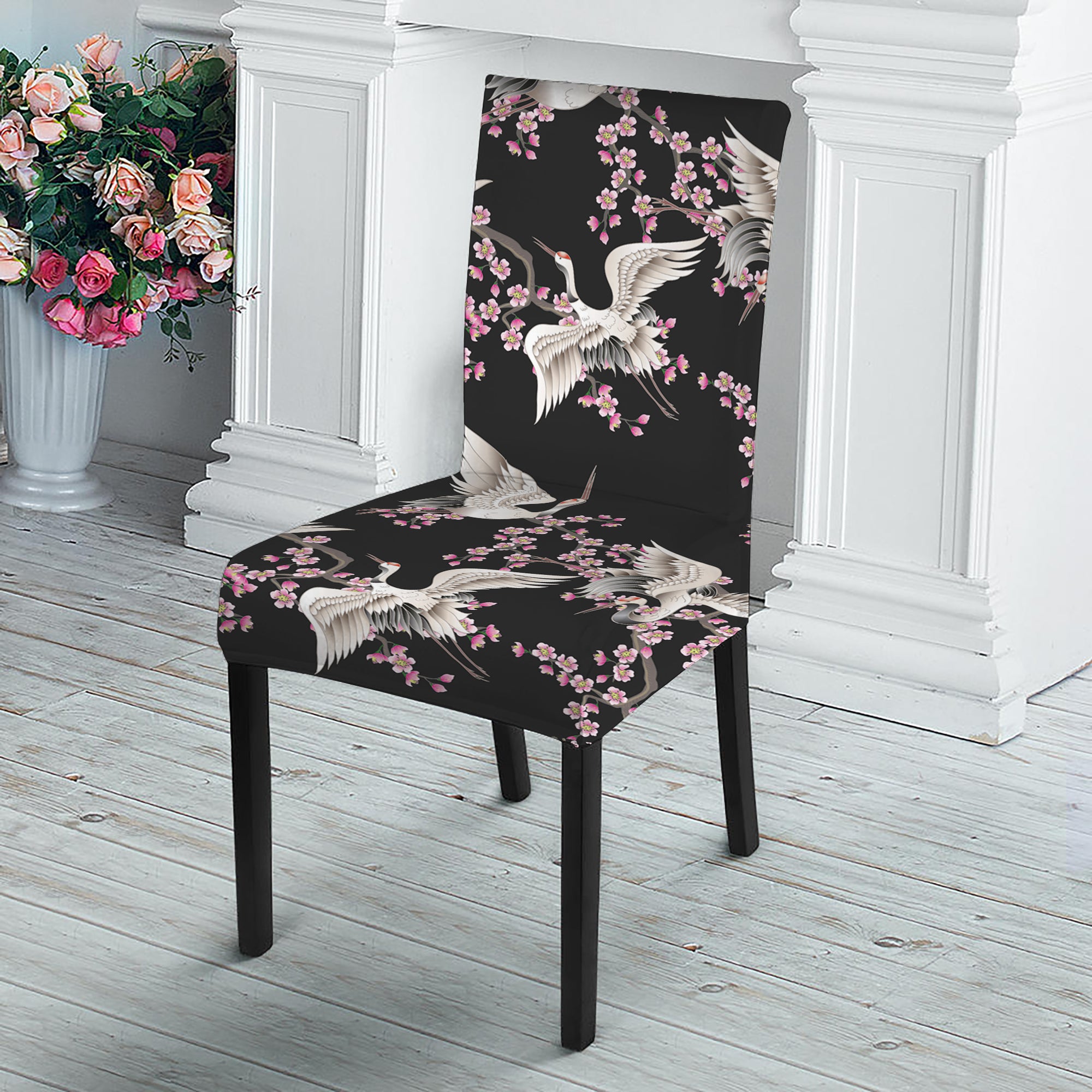 Japanese Crane Bird Pattern Print Dining Chair Slipcover