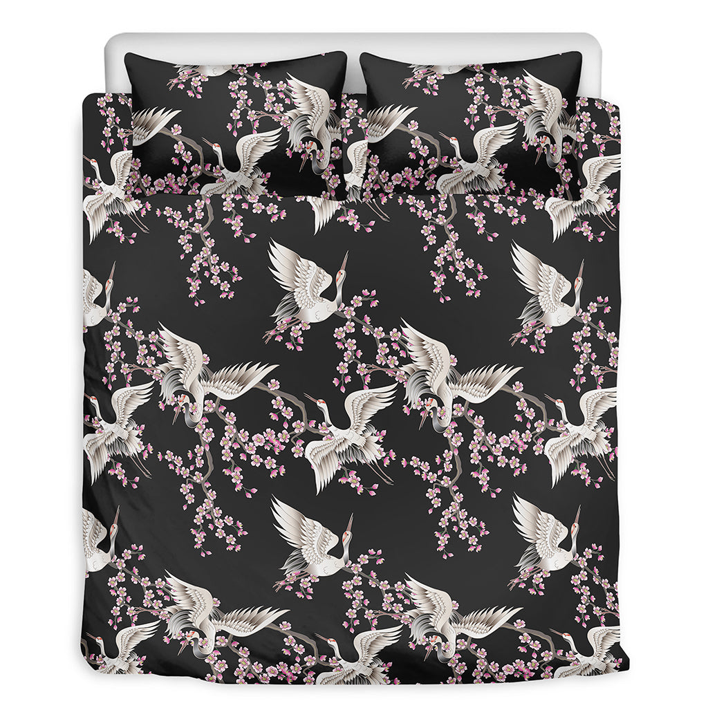 Japanese Crane Bird Pattern Print Duvet Cover Bedding Set