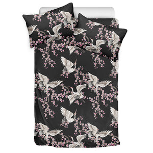 Japanese Crane Bird Pattern Print Duvet Cover Bedding Set