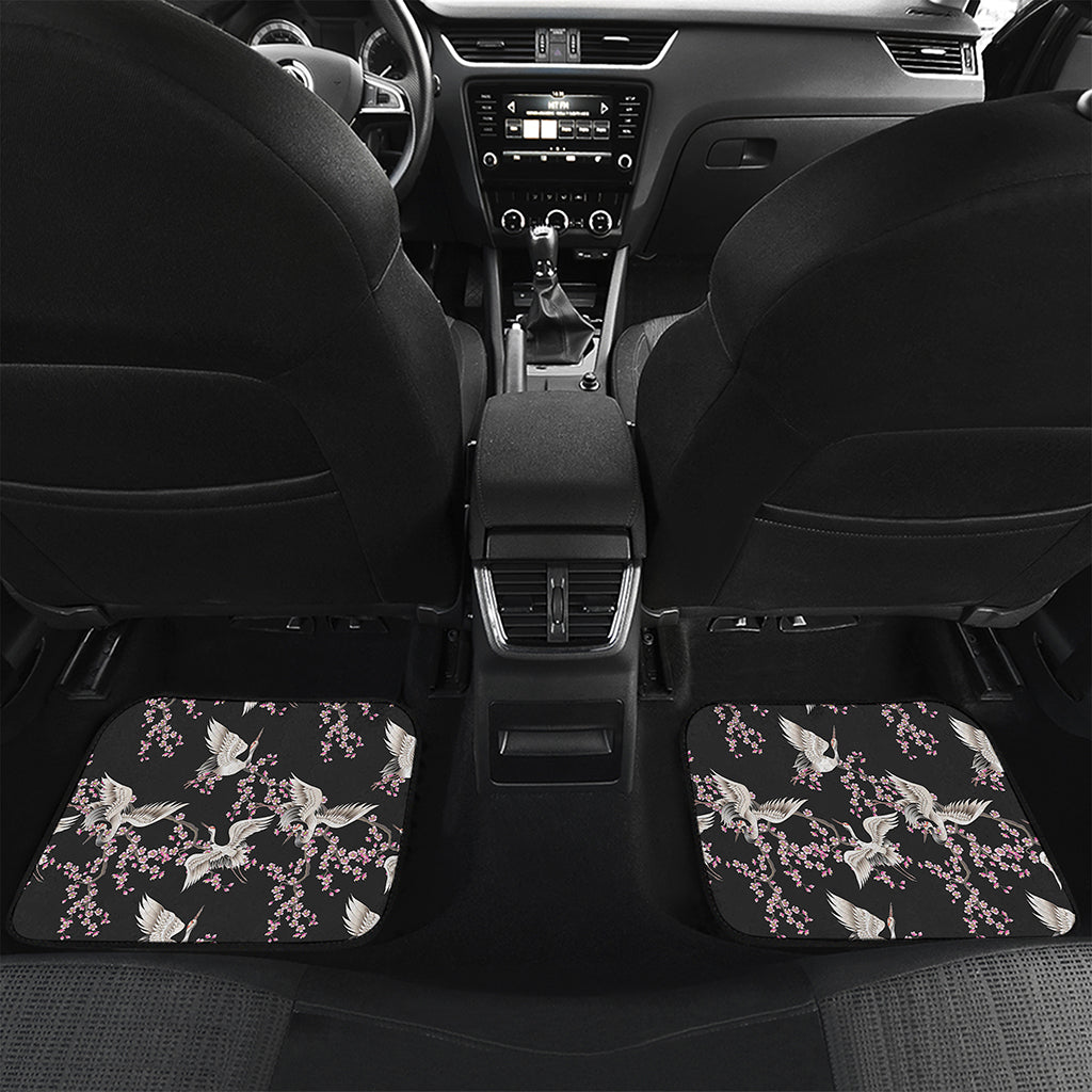 Japanese Crane Bird Pattern Print Front and Back Car Floor Mats