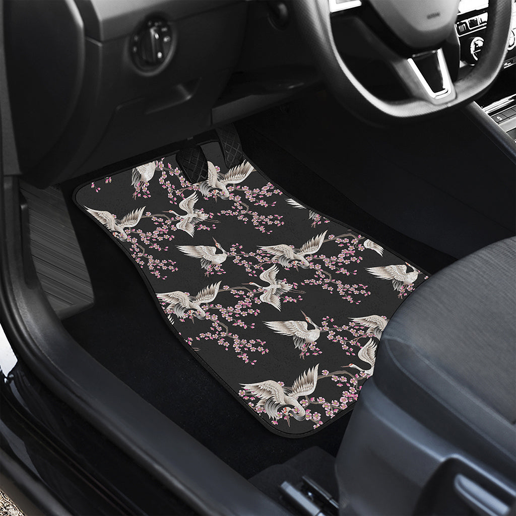 Japanese Crane Bird Pattern Print Front and Back Car Floor Mats