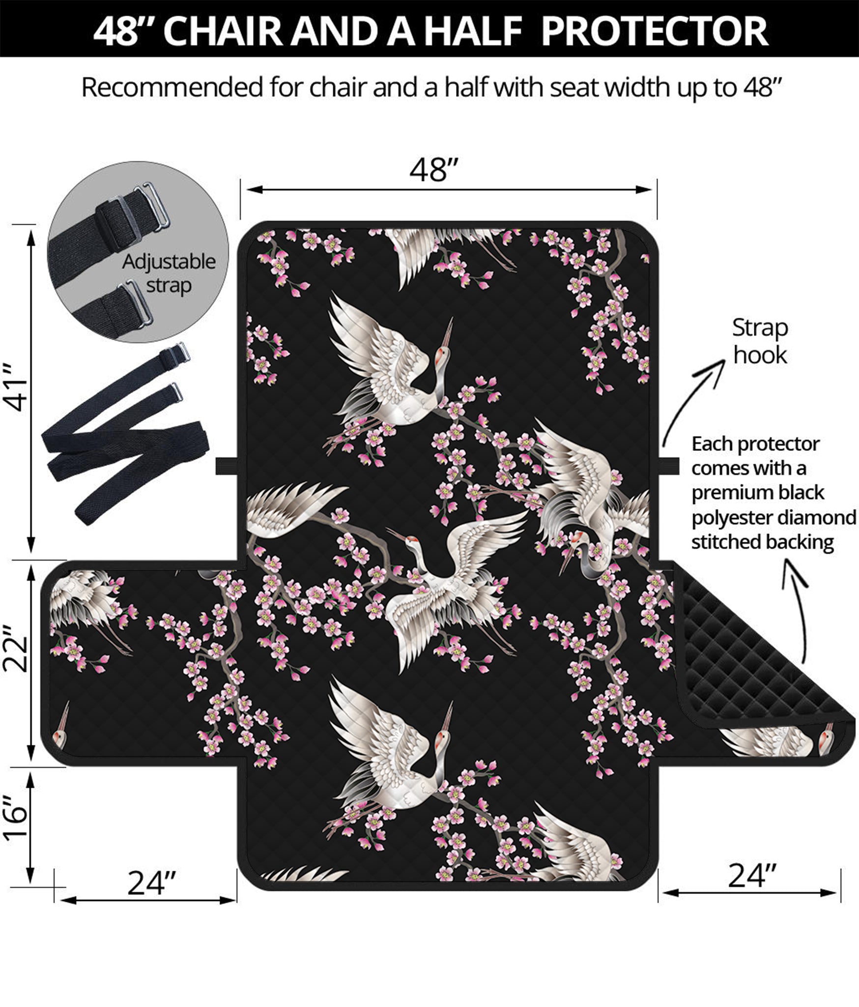 Japanese Crane Bird Pattern Print Half Sofa Protector