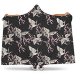 Japanese Crane Bird Pattern Print Hooded Blanket