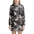 Japanese Crane Bird Pattern Print Pullover Hoodie Dress