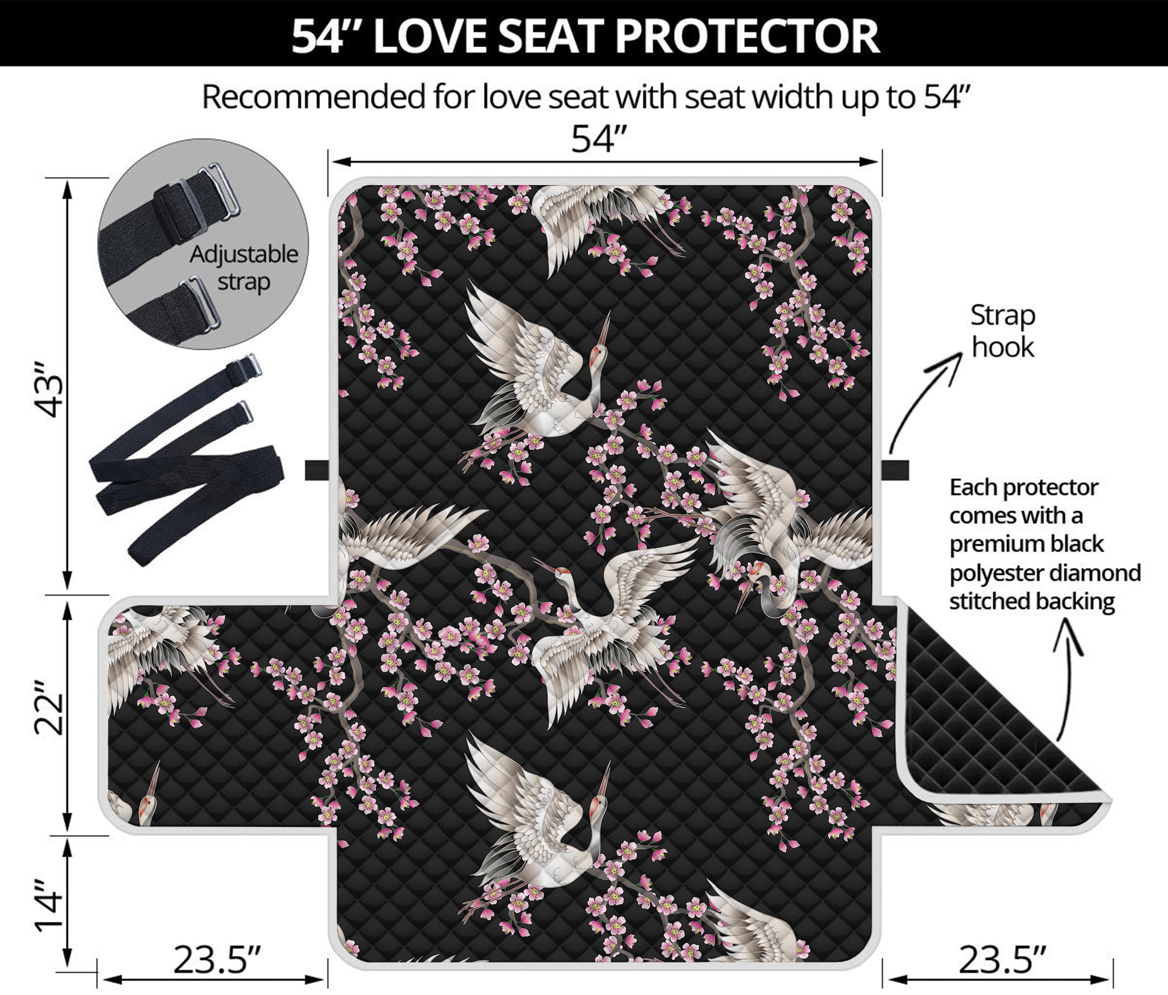 Japanese Crane Bird Pattern Print Loveseat Protector