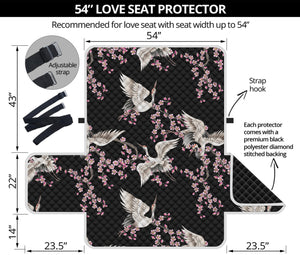 Japanese Crane Bird Pattern Print Loveseat Protector