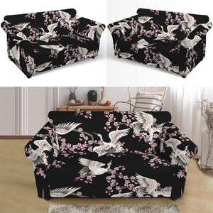 Japanese Crane Bird Pattern Print Loveseat Slipcover