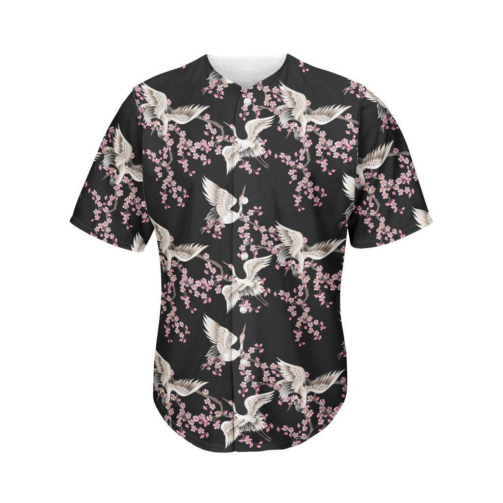 Japanese Crane Bird Pattern Print Men's Baseball Jersey