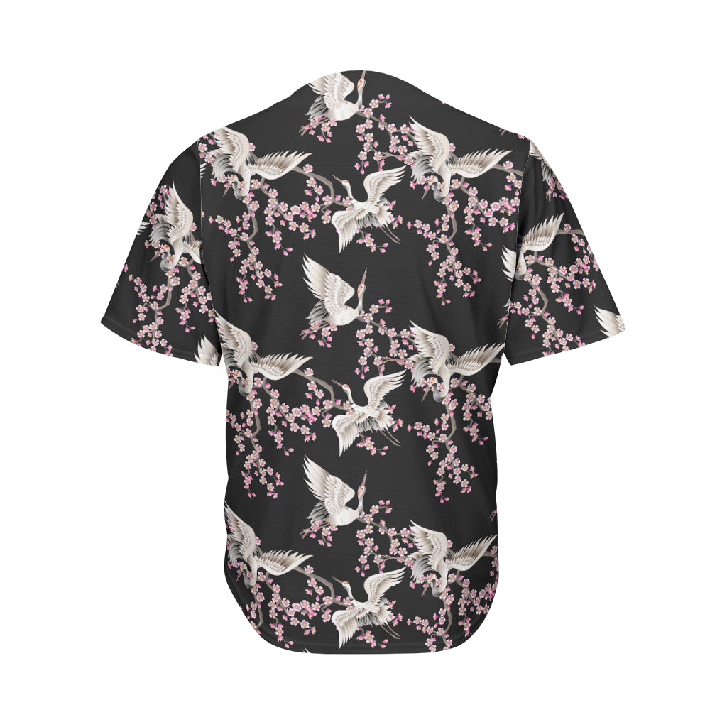 Japanese Crane Bird Pattern Print Men's Baseball Jersey