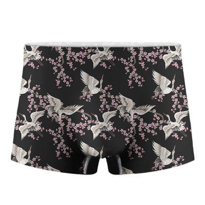 Japanese Crane Bird Pattern Print Men's Boxer Briefs