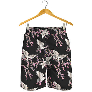 Japanese Crane Bird Pattern Print Men's Shorts