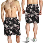 Japanese Crane Bird Pattern Print Men's Shorts