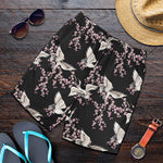 Japanese Crane Bird Pattern Print Men's Shorts