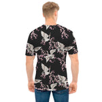 Japanese Crane Bird Pattern Print Men's T-Shirt