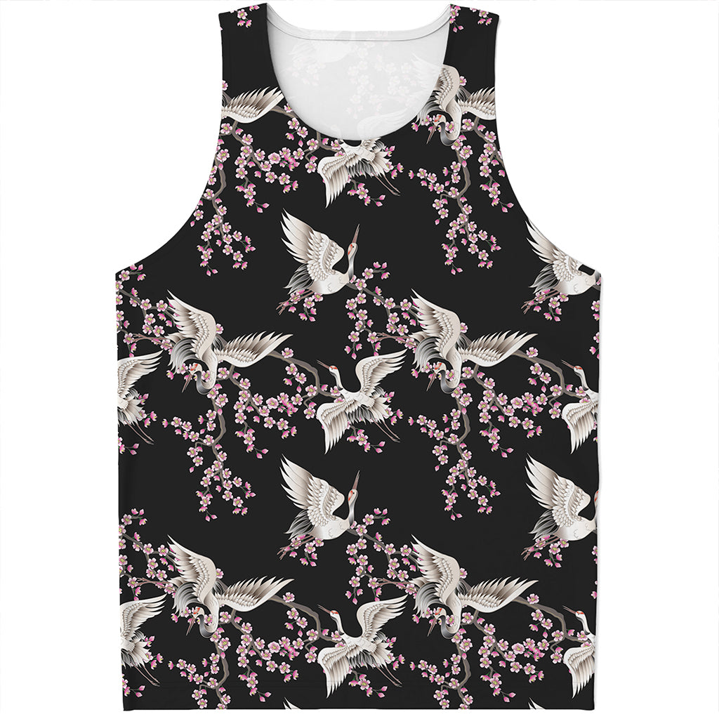 Japanese Crane Bird Pattern Print Men's Tank Top