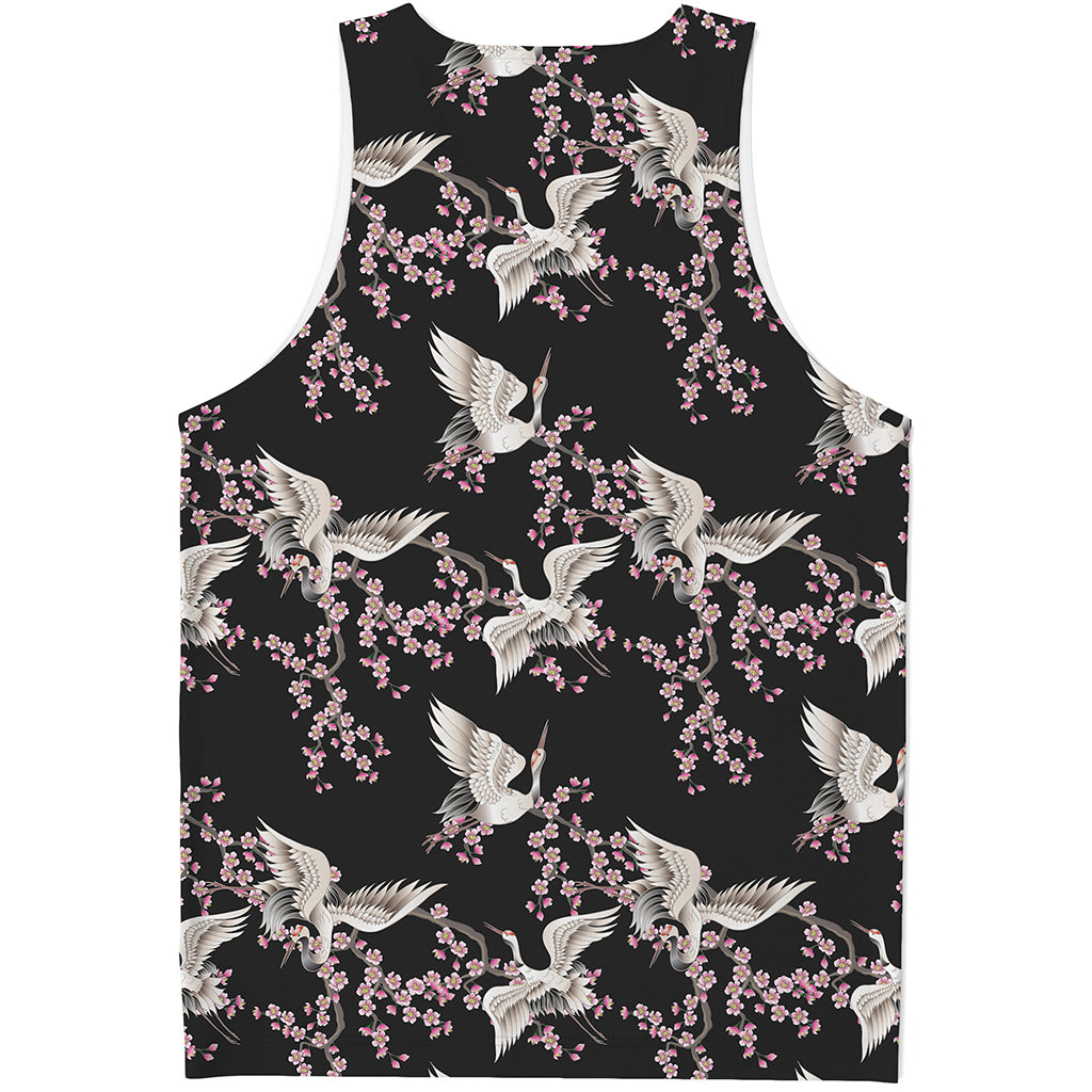 Japanese Crane Bird Pattern Print Men's Tank Top