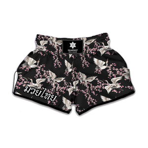 Japanese Crane Bird Pattern Print Muay Thai Boxing Shorts