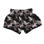 Japanese Crane Bird Pattern Print Muay Thai Boxing Shorts