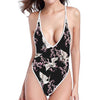 Japanese Crane Bird Pattern Print One Piece High Cut Swimsuit