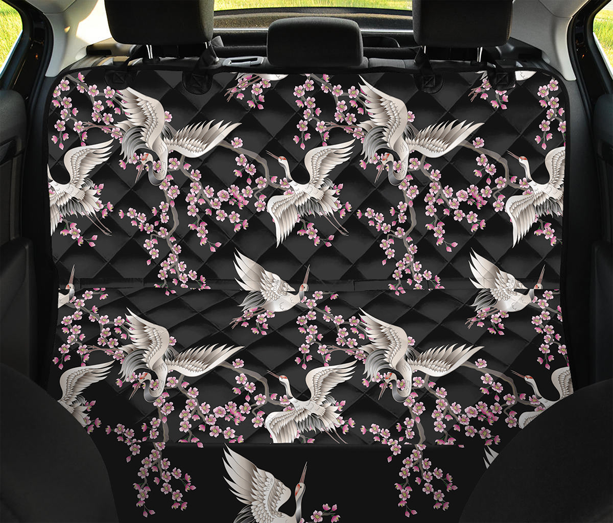 Japanese Crane Bird Pattern Print Pet Car Back Seat Cover