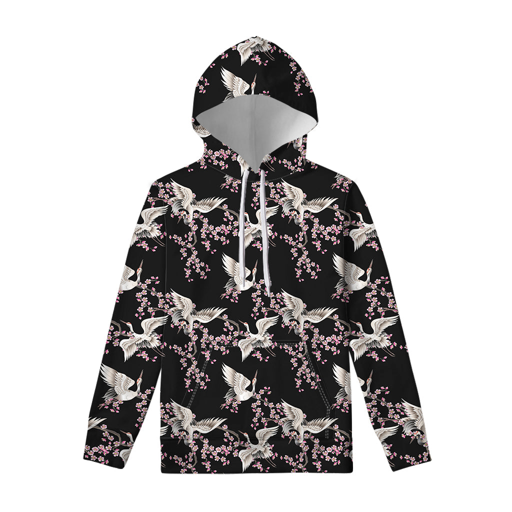 Japanese Crane Bird Pattern Print Pullover Hoodie