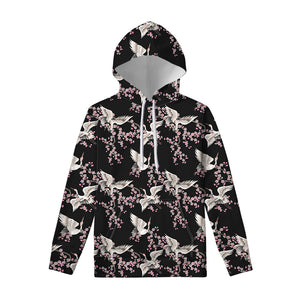 Japanese Crane Bird Pattern Print Pullover Hoodie