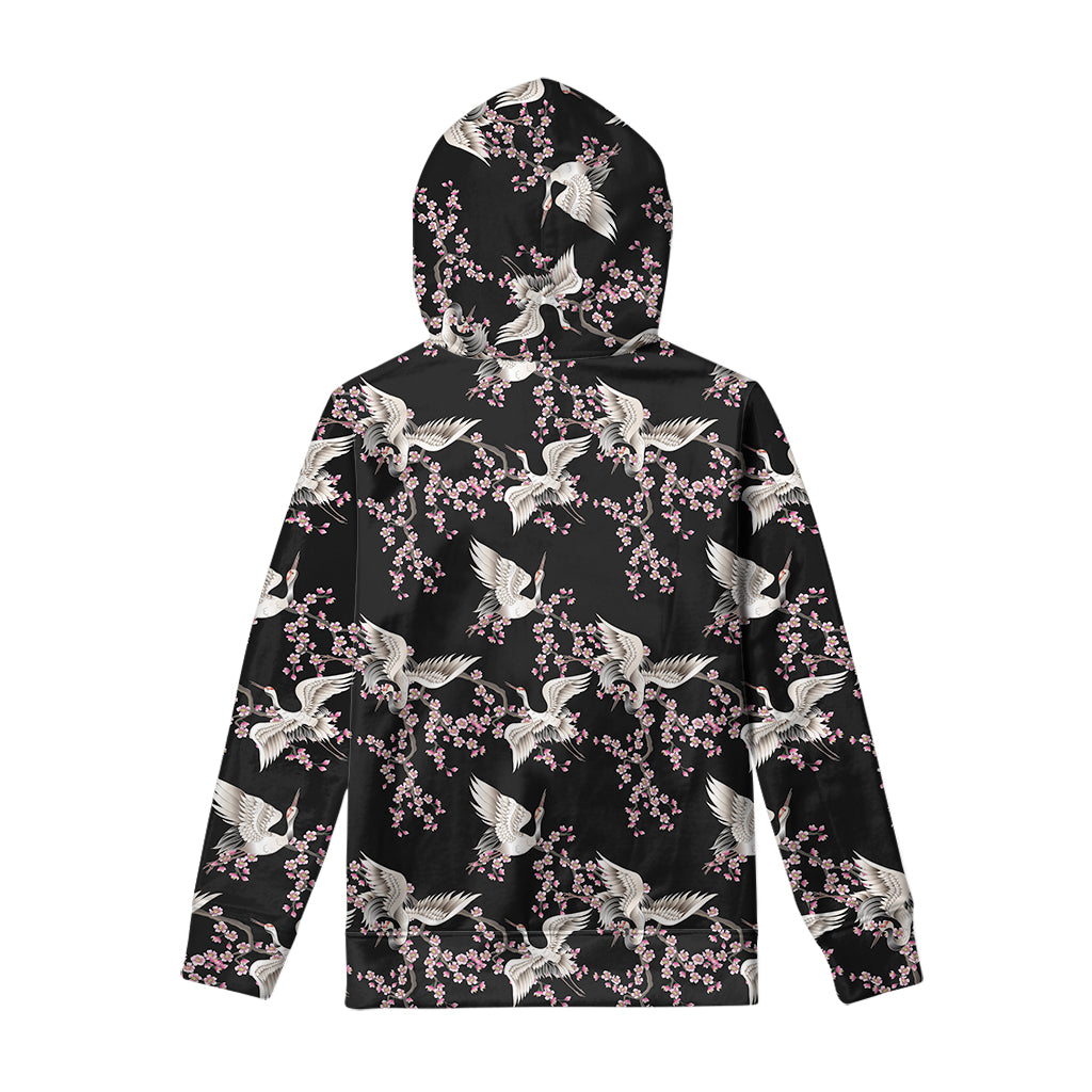 Japanese Crane Bird Pattern Print Pullover Hoodie