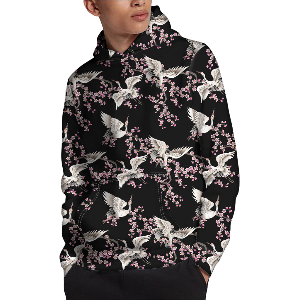 Japanese Crane Bird Pattern Print Pullover Hoodie