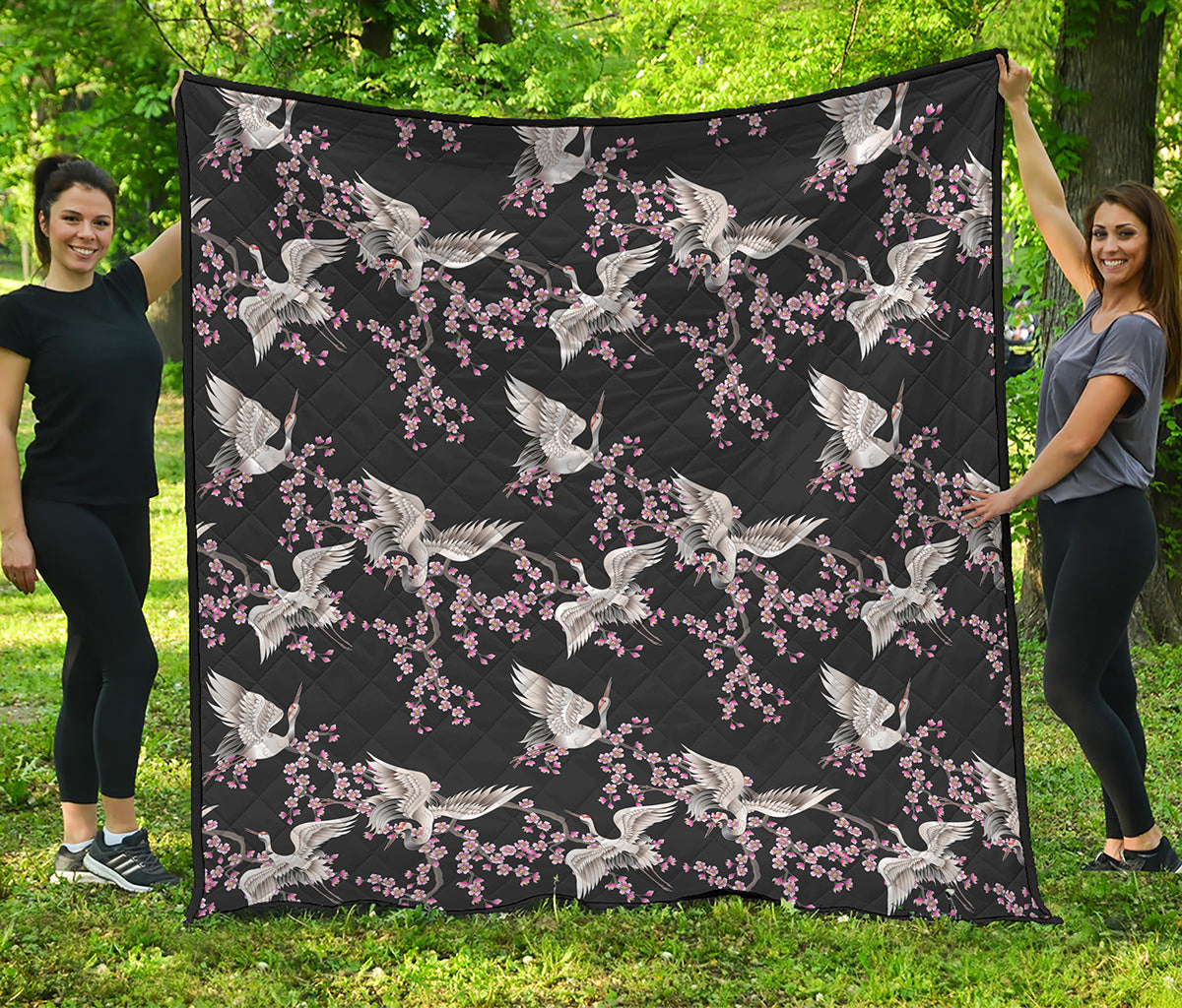 Japanese Crane Bird Pattern Print Quilt