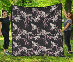 Japanese Crane Bird Pattern Print Quilt