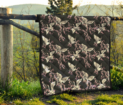 Japanese Crane Bird Pattern Print Quilt