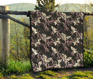 Japanese Crane Bird Pattern Print Quilt