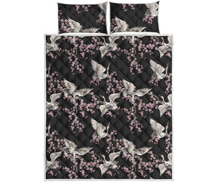 Japanese Crane Bird Pattern Print Quilt Bed Set