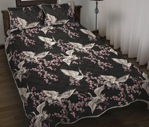 Japanese Crane Bird Pattern Print Quilt Bed Set