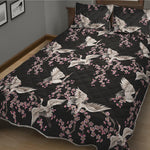 Japanese Crane Bird Pattern Print Quilt Bed Set