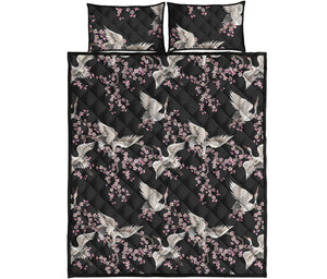 Japanese Crane Bird Pattern Print Quilt Bed Set