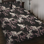 Japanese Crane Bird Pattern Print Quilt Bed Set