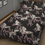 Japanese Crane Bird Pattern Print Quilt Bed Set