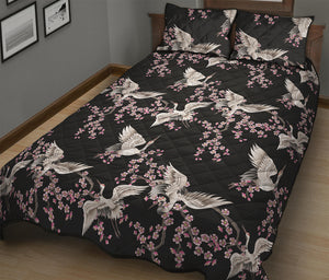 Japanese Crane Bird Pattern Print Quilt Bed Set