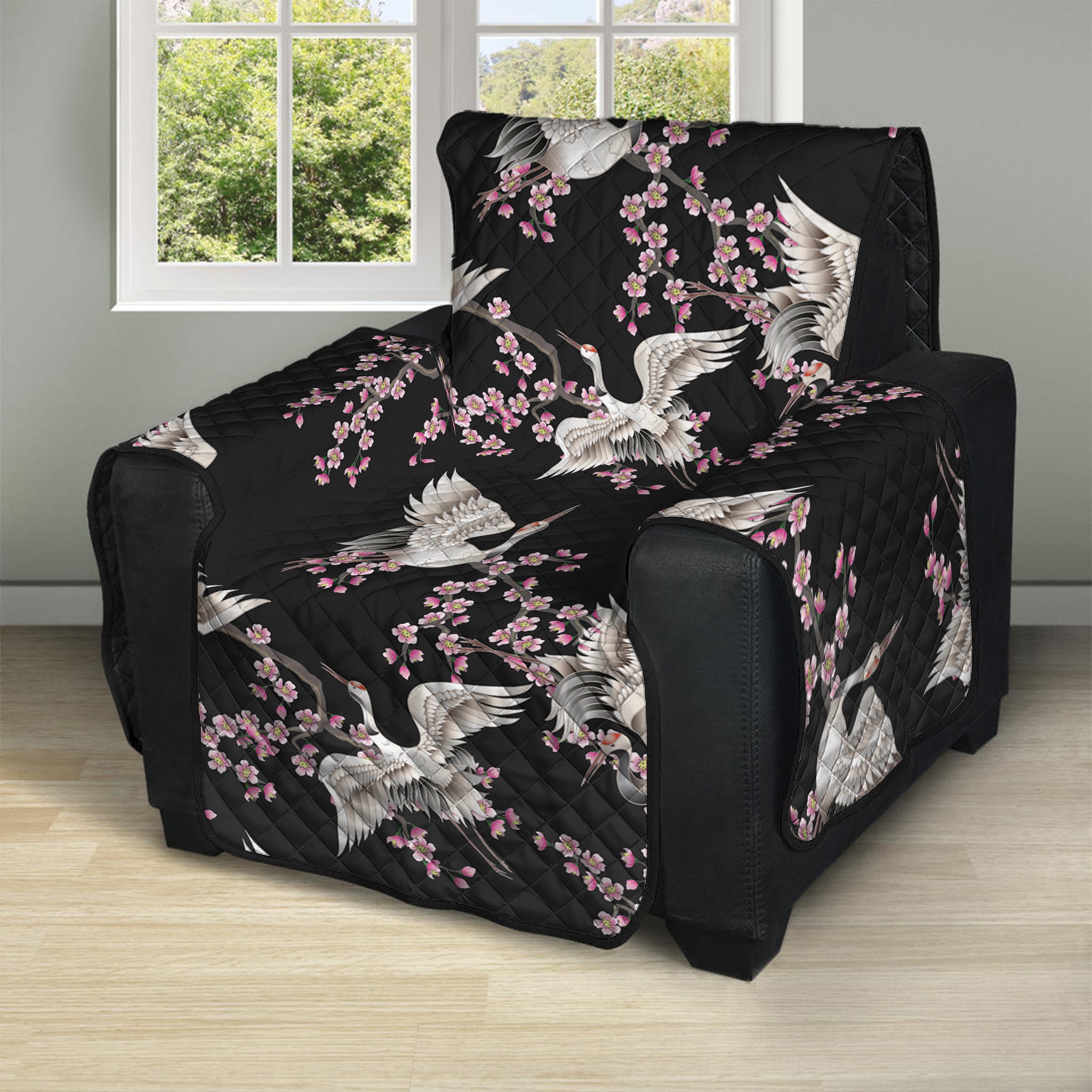 Japanese Crane Bird Pattern Print Recliner Protector