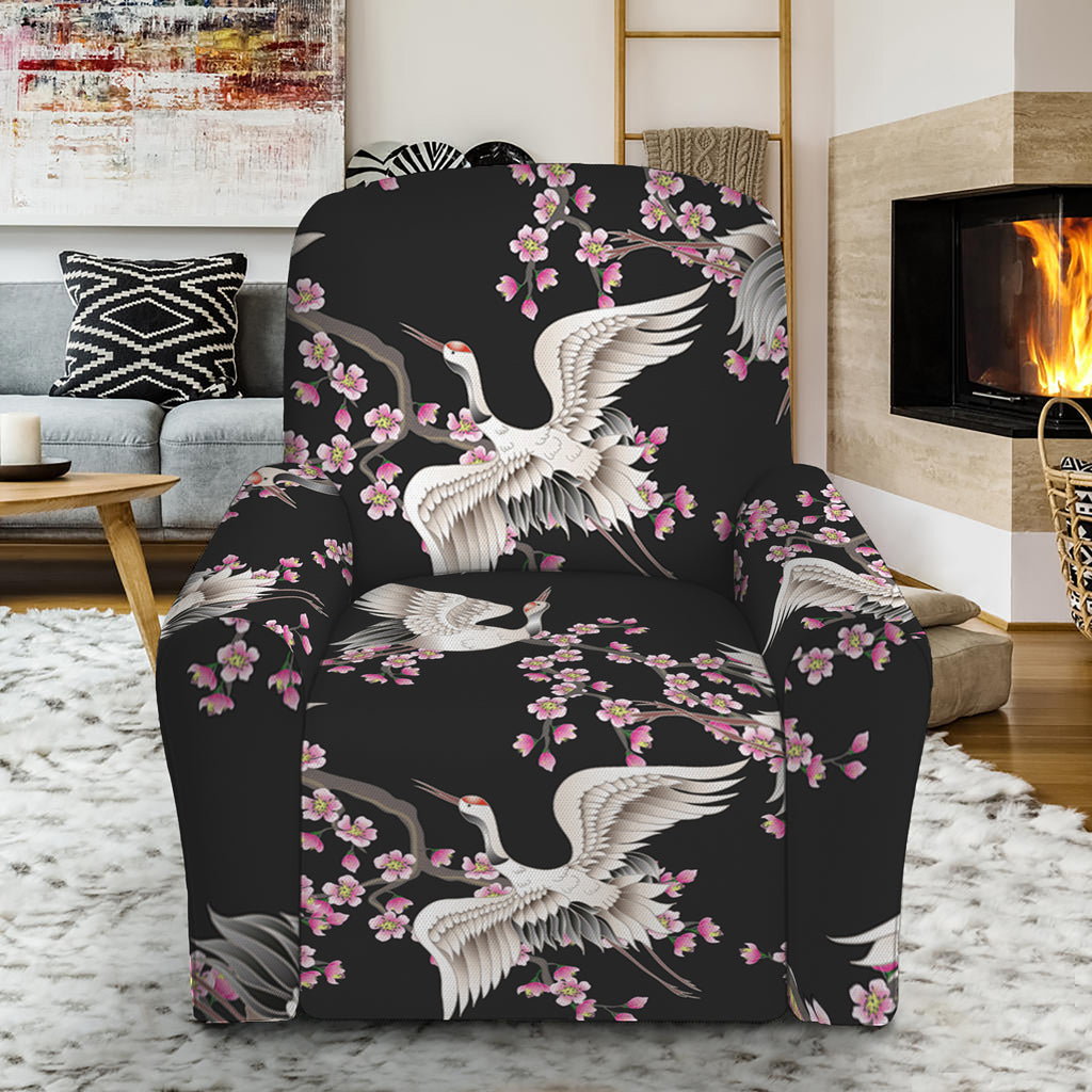 Japanese Crane Bird Pattern Print Recliner Slipcover