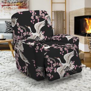 Japanese Crane Bird Pattern Print Recliner Slipcover