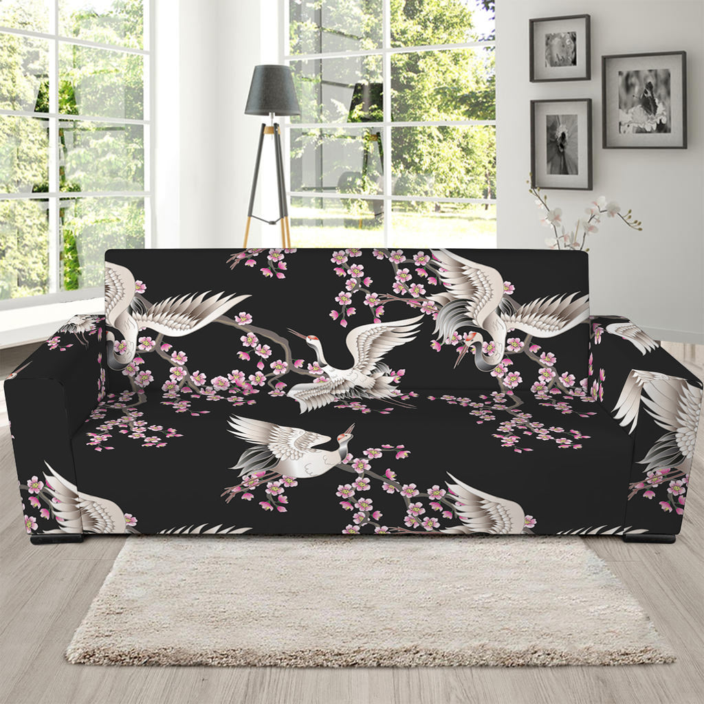 Japanese Crane Bird Pattern Print Sofa Slipcover