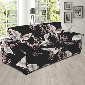 Japanese Crane Bird Pattern Print Sofa Slipcover