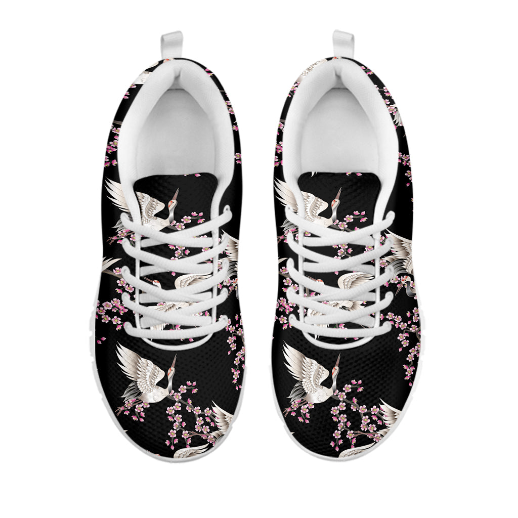 Japanese Crane Bird Pattern Print White Sneakers