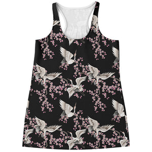 Japanese Crane Bird Pattern Print Women's Racerback Tank Top