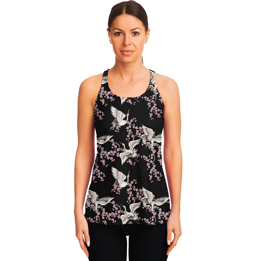 Japanese Crane Bird Pattern Print Women's Racerback Tank Top