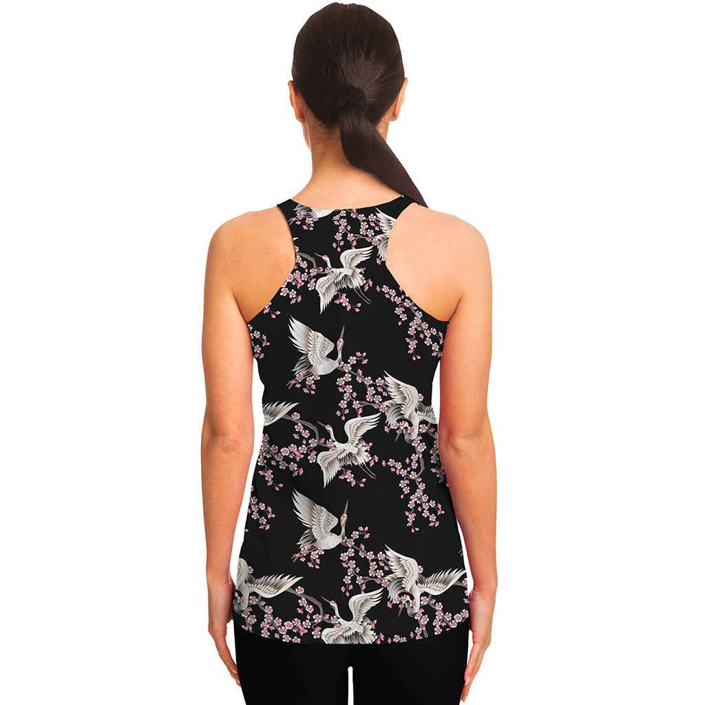 Japanese Crane Bird Pattern Print Women's Racerback Tank Top